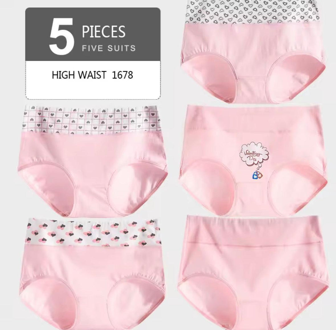 5Pcs/lot Women Panties High Waist Breathable Soft Cotton Underwear-Lingerie-Bennys Beauty World
