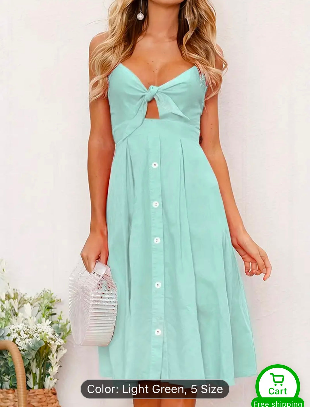 Buttoned Bow Back Sexy Strap Dress