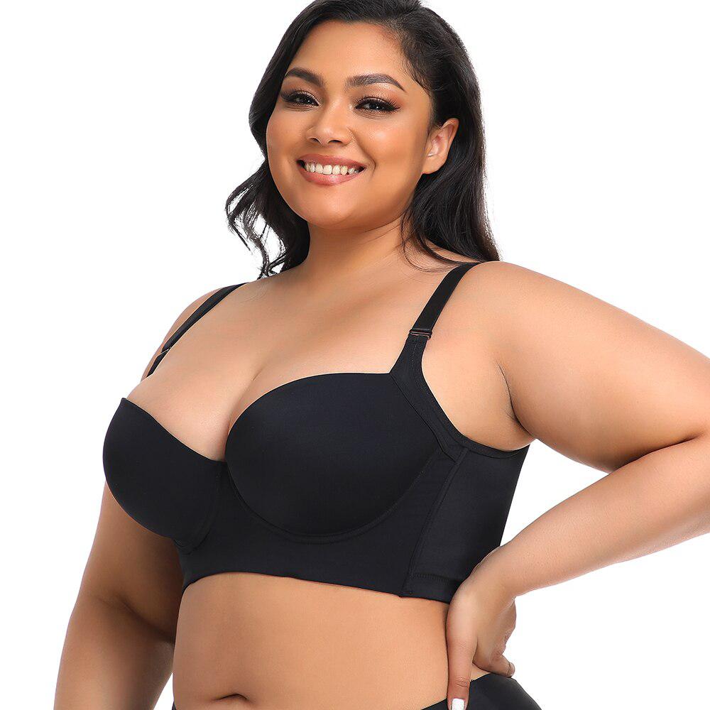Gathering Plus Size Sports Bra for Women Seamless Cup Tank Top Bras Sexy Full Back Coverage Underwear 3 Rows of Buttons Lingerie BENNYS 
