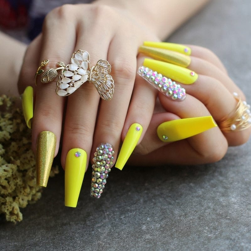 Gel Deep Olive green Bling crystal Luxury Acrylic Nails BENNYS 