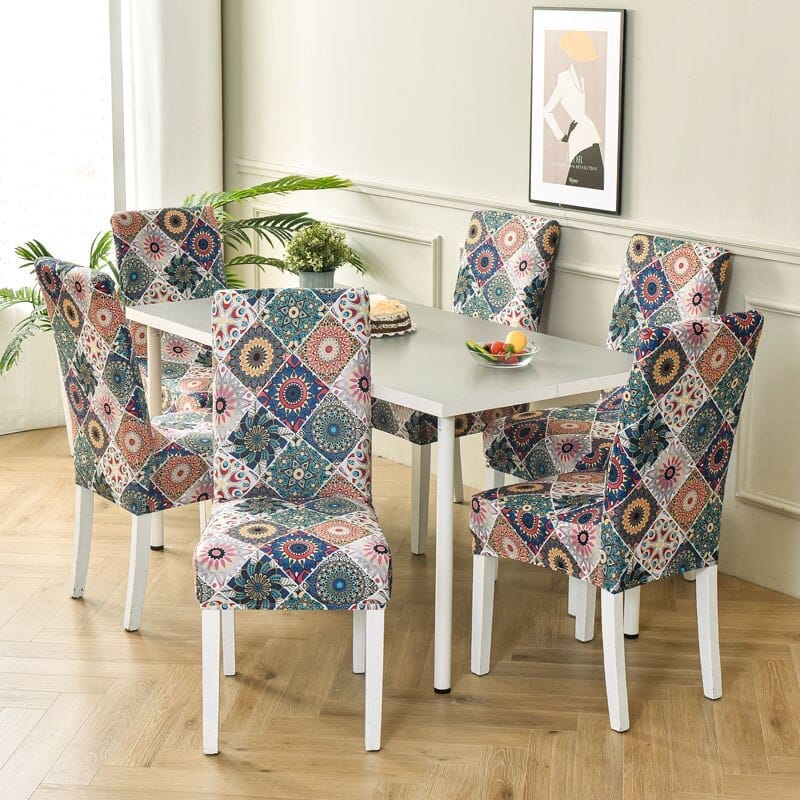 Geometric printed stretch chair cover for dining room BENNYS 