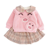 Girls Piggy Sweater Plaid Skirt Suit BENNYS 