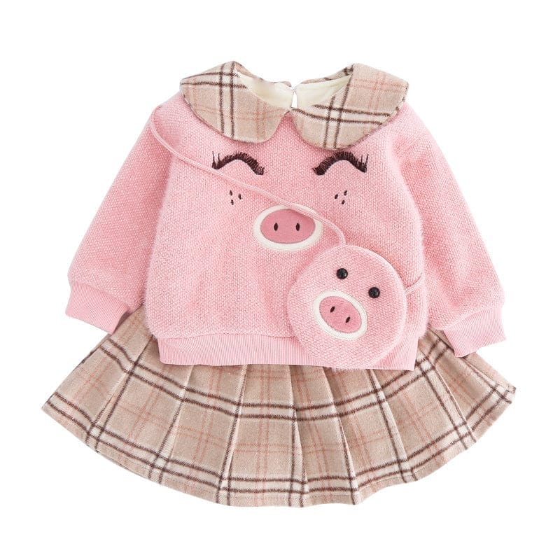 Girls Piggy Sweater Plaid Skirt Suit BENNYS 