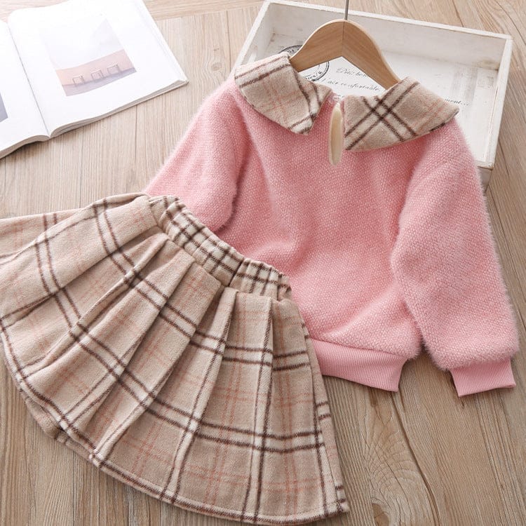 Girls Piggy Sweater Plaid Skirt Suit BENNYS 