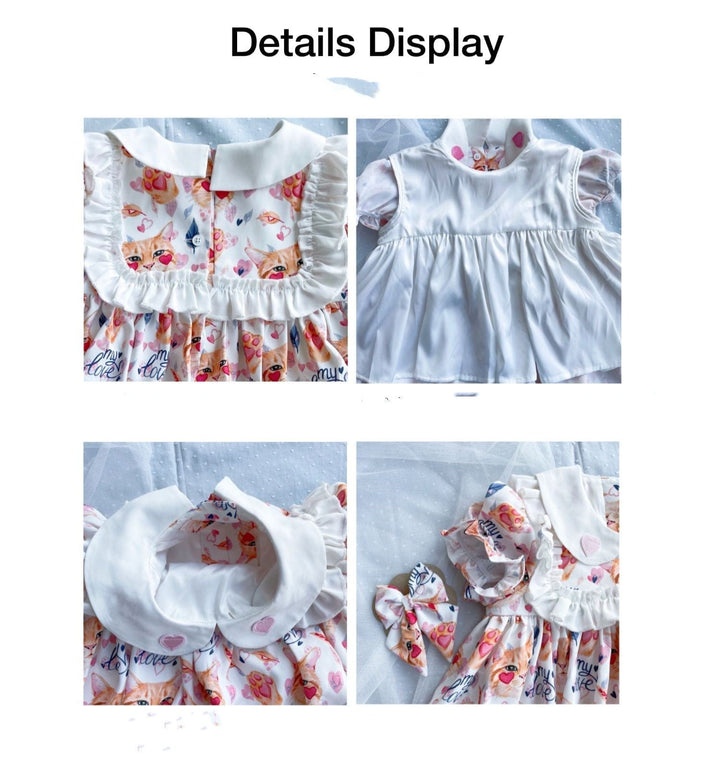 Girls' Puff Sleeve Tutu Skirt Heart Print Dress BENNYS 