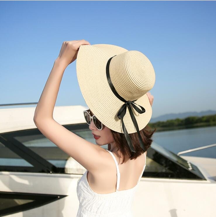 TTCI-RR Sun Hat Straw Ladies Floppy Summer Sun Beach Straw Hat