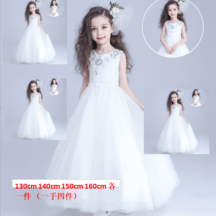 Girls dress flower girl dress princess dress wedding dress children long sleeved costumes and long chair BENNYS 