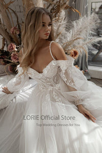Glitter Wedding Dresses Puff Sleeve 3D Flowers Wedding Dress BENNYS 