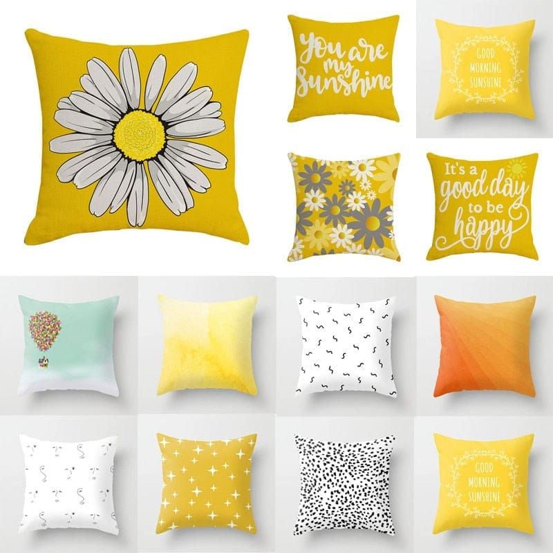 Gradient Yellow Flowers Letters Cushion Cover Pillow Cover for Home Decor BENNYS 