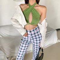 Green Sexy Bandage Halter Neck Crop Tops for Women BENNYS 