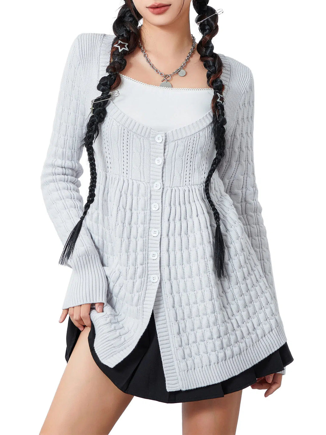 Grey Knitted Long Cardigans For Women Bennys Beauty World