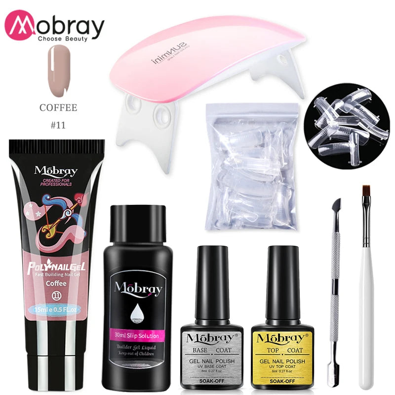 Mobray Poly Nail Gel Kit Finger Extension UV Gel LED Lamp for Manicure Nail Art Set