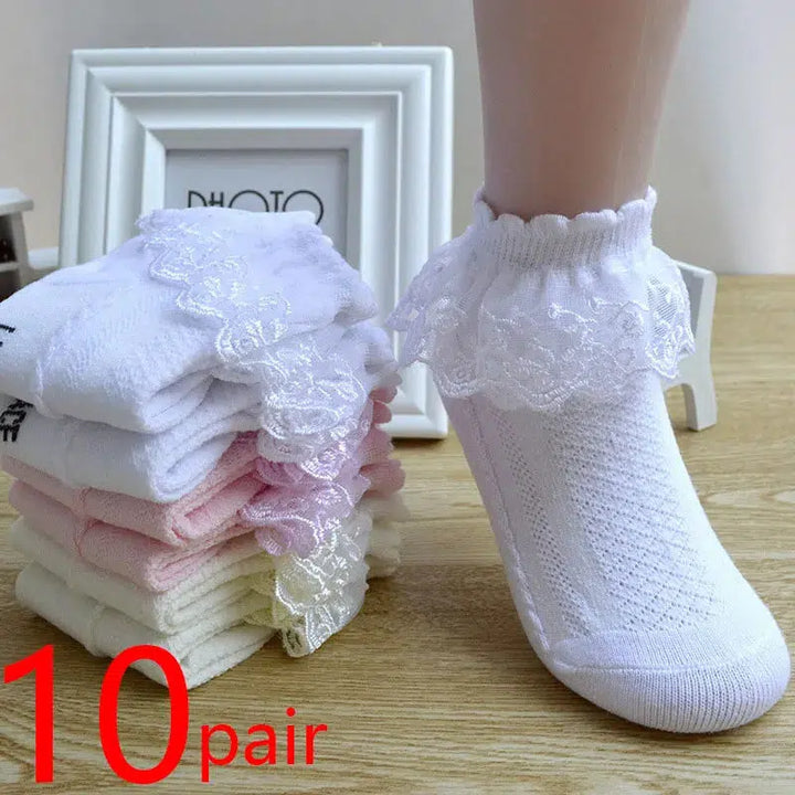 10 Pairs/lot Baby Girls Kids Socks Lace Ruffle Princess Mesh Socks