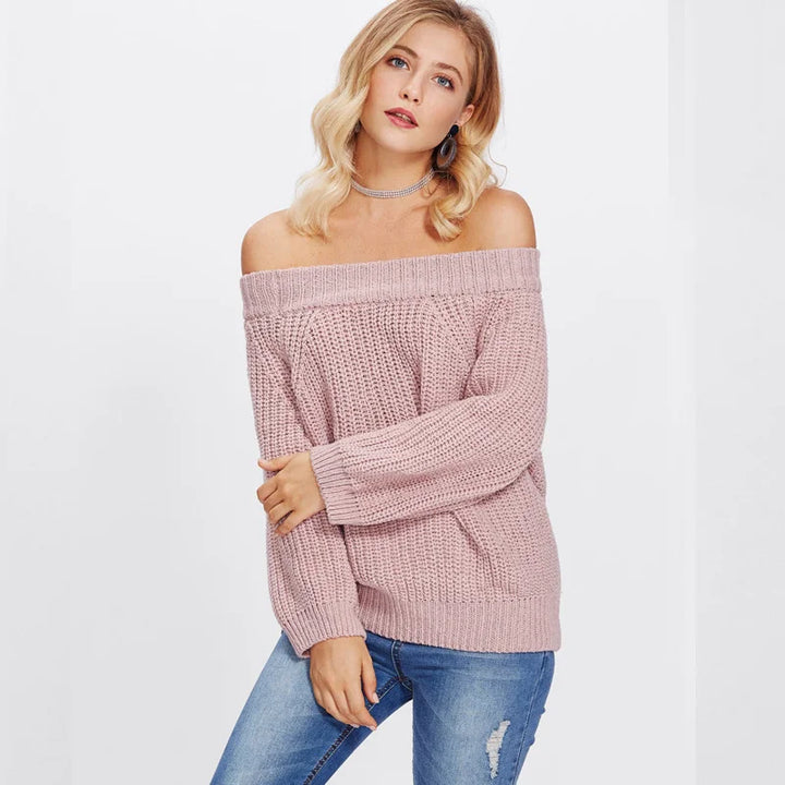 Solid Color Loose V-neck Lantern Sleeve Long Sleeve Sweater