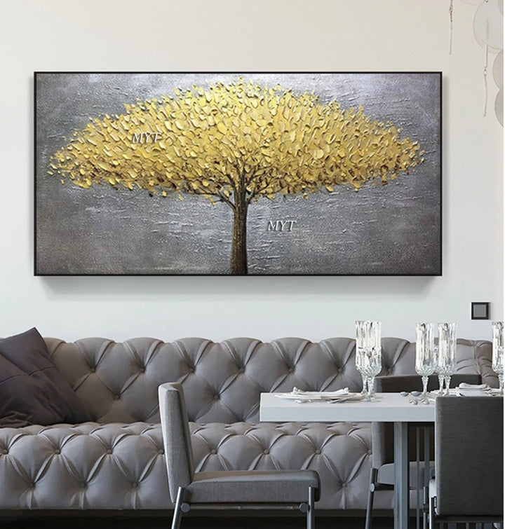 3D Unframed Hand Painted Gold Tree Oil Painting On Canvas