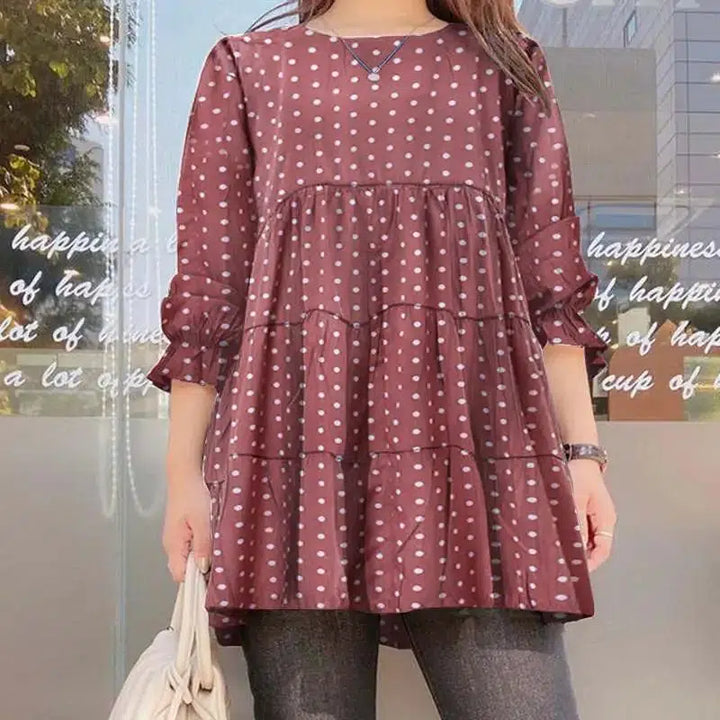 ZANZEA Women Blouse 2024 Spring Polka Dot Print Tops Casual Loose Puff Sleeve Ruffle Tunic Office Lady O-neck Blusa Oversized-Bennys Beauty World