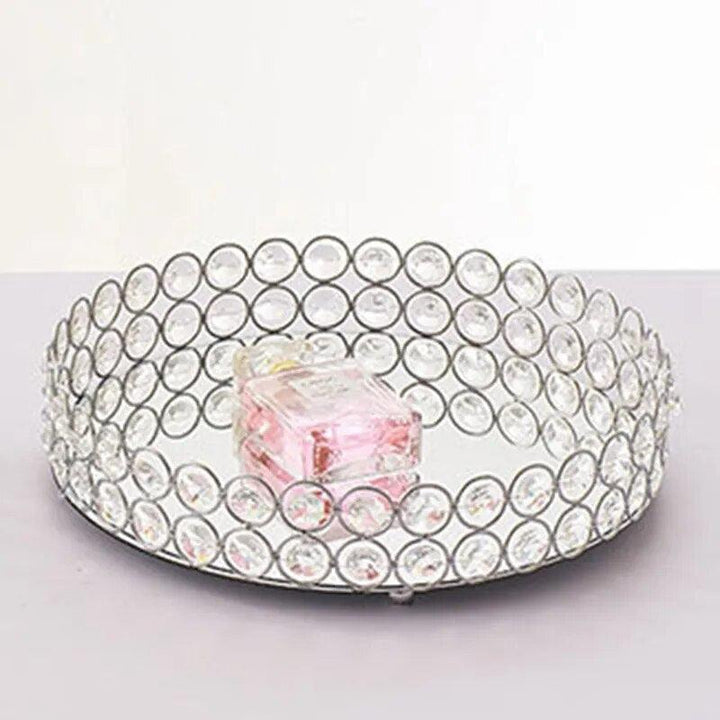 Round Glass Plate Mirror Decorative Cosmetics Storage Box Tray Wedding Home Decoration Rack Storage Box Home Storage Box-Arlik interiors