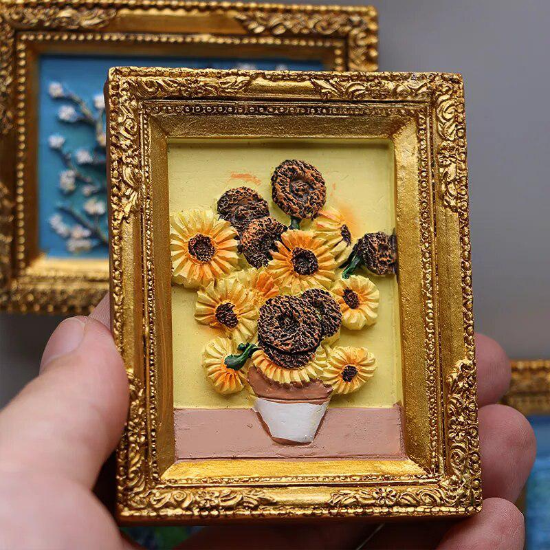 World famous painting Van Gogh painting Picture frame 3d fridge magnets starry sky sunflower siesta refrigerator stickers gifts-Arlik interiors