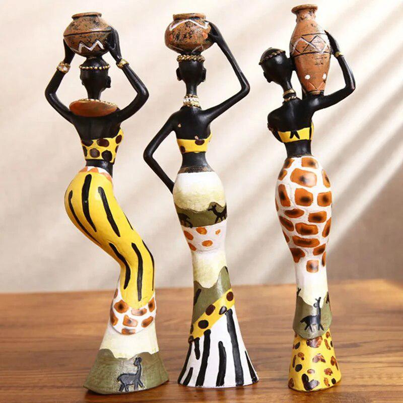 3pcs African Women Figurines Resin Craft-Arlik interiors