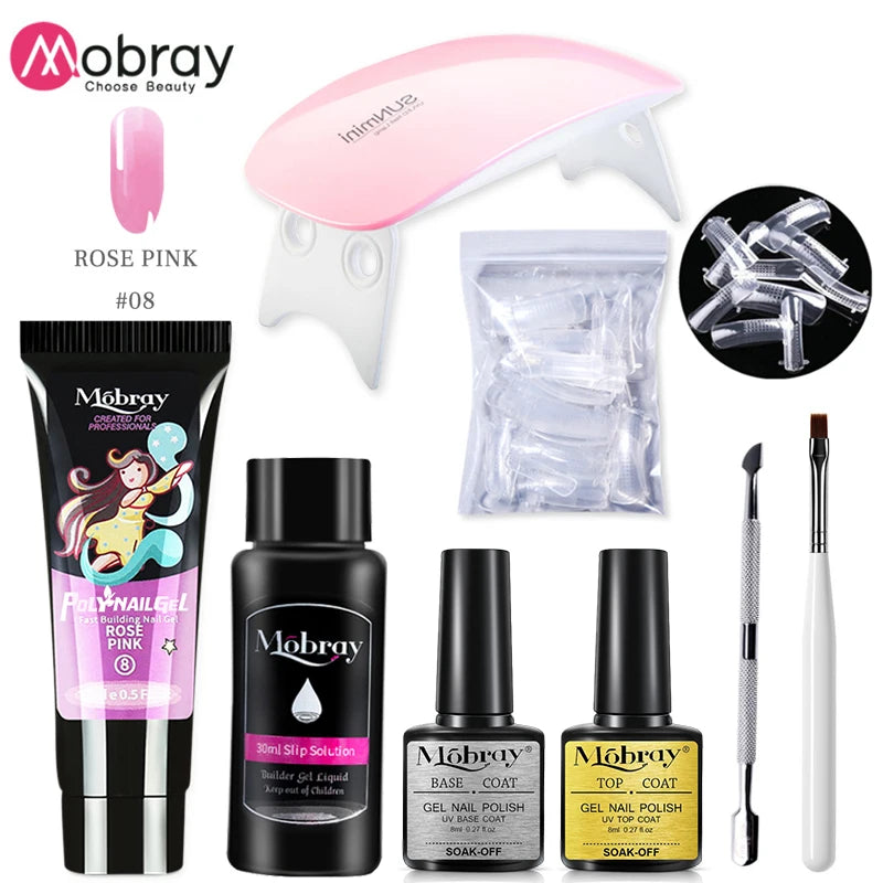 Mobray Poly Nail Gel Kit Finger Extension UV Gel LED Lamp for Manicure Nail Art Set