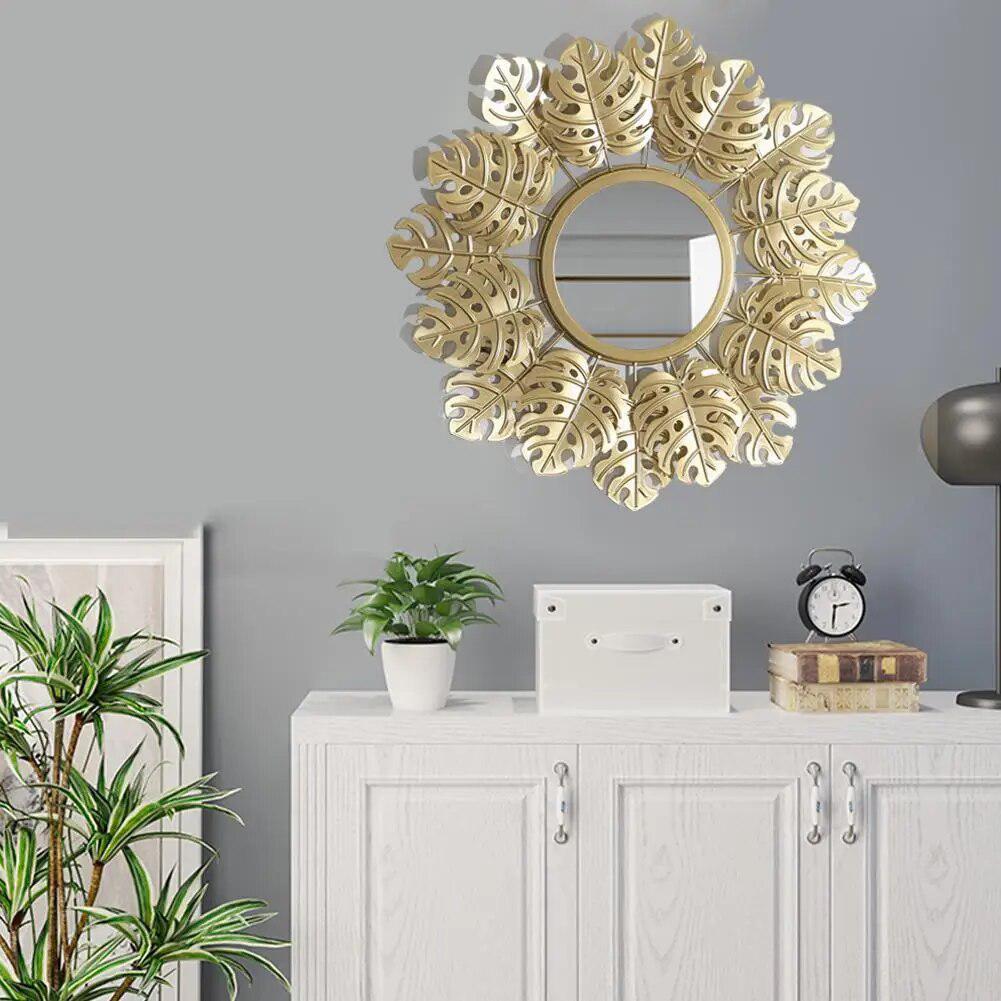 Embossed Wall Hanging Mirror Iron Frame Round Makeup Mirror-Mirrors-Arlik interiors