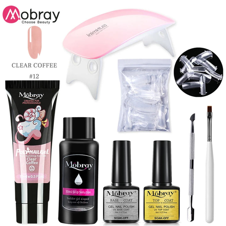 Mobray Poly Nail Gel Kit Finger Extension UV Gel LED Lamp for Manicure Nail Art Set