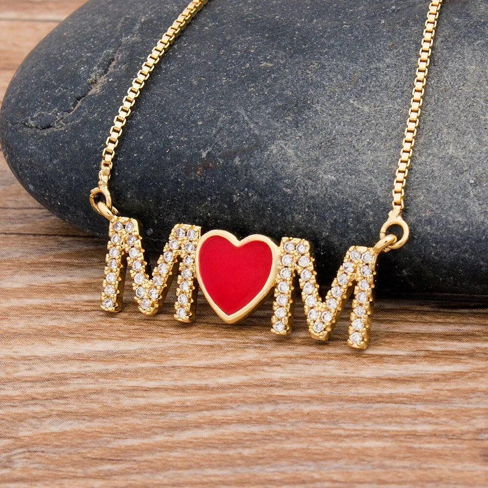 New Arrival Top Quality Copper Cubic Zirconia Heart Necklace Pendant For Mom Mama Long Snake Chain Jewelry Gift for Mother&#39;s Day-Arlik interiors