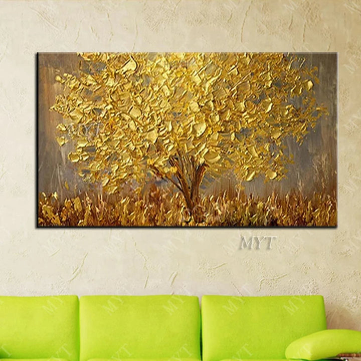 3D Unframed Hand Painted Gold Tree Oil Painting On Canvas