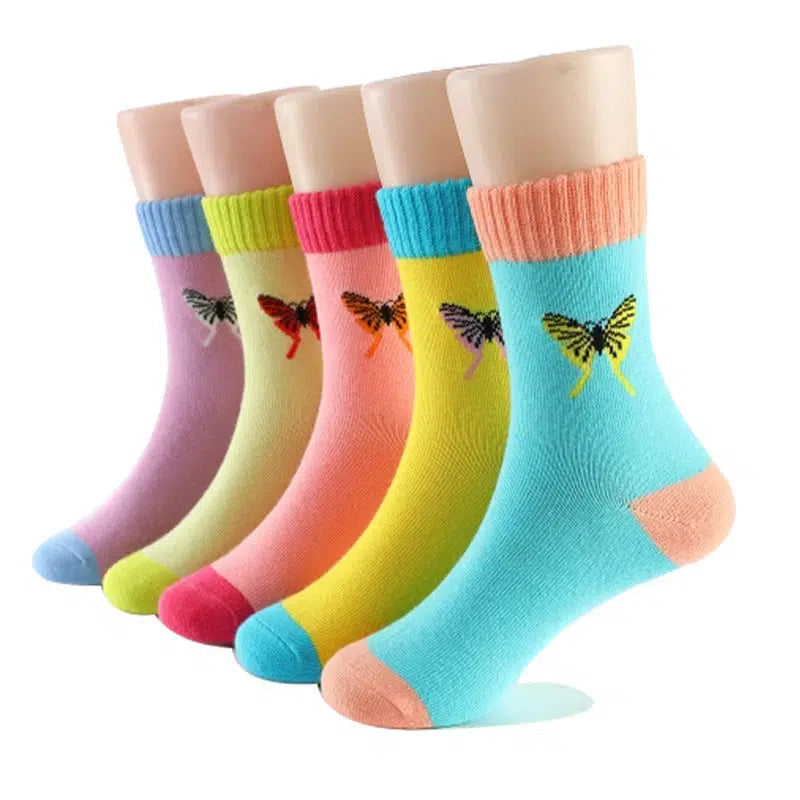 Girls Socks Butterfly Cotton Candy Colored Socks For Girls 1- 15 Year Old-socks-Bennys Beauty World