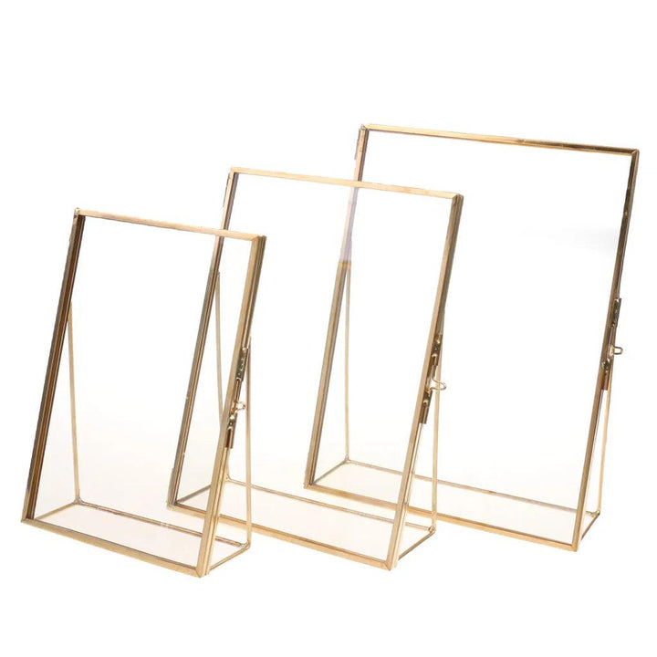 Simple Antique Gold Rectangle Glass Photo Frame Folding Desktop Picture Brass Frames for Portraits and Landscape Home Decoration-Arlik interiors