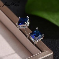 Square Stone Earrings Royal Blue Zircon Crystal Stud Earrings For Women-earrings-Bennys Beauty World