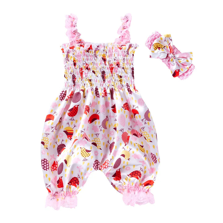 Girls Summer Backless Romper Baby Lace-up Bloomer