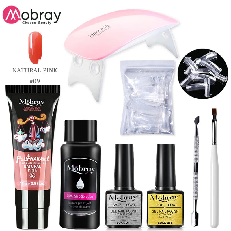 Mobray Poly Nail Gel Kit Finger Extension UV Gel LED Lamp for Manicure Nail Art Set