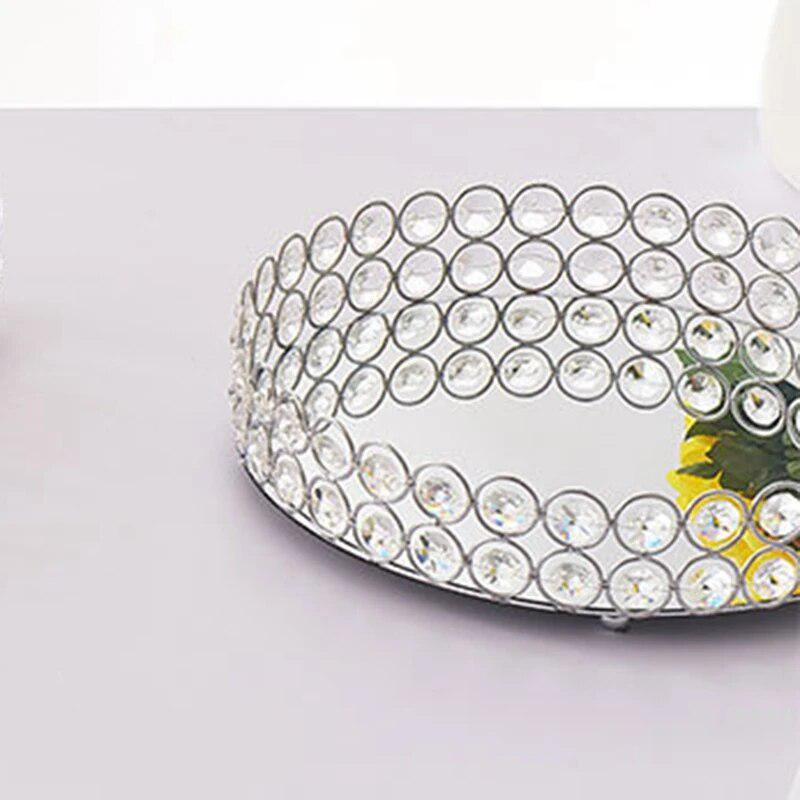 Round Glass Plate Mirror Decorative Cosmetics Storage Box Tray Wedding Home Decoration Rack Storage Box Home Storage Box-Arlik interiors