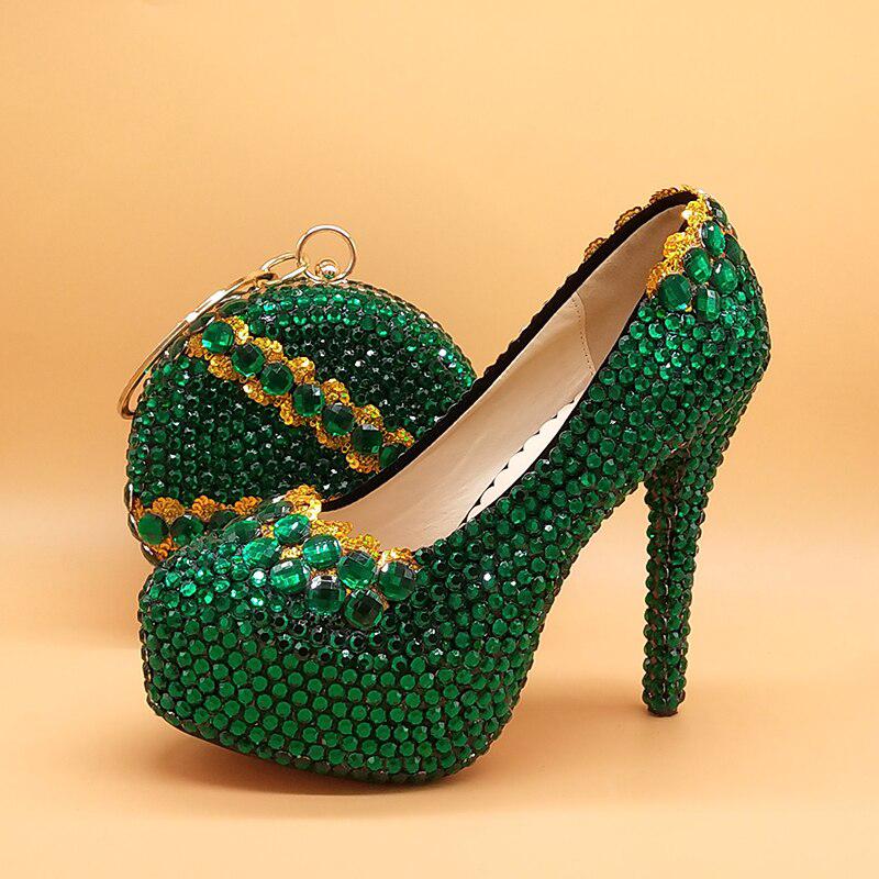 Green crystal Womens Wedding Shoes And Bags Set-Shoes-Bennys Beauty World