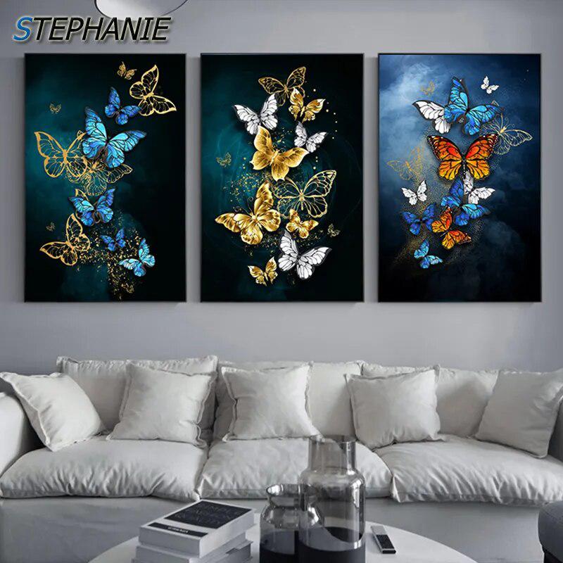 Abstract Golden Blue Butterfly Wall Art-Painting-Arlik interiors