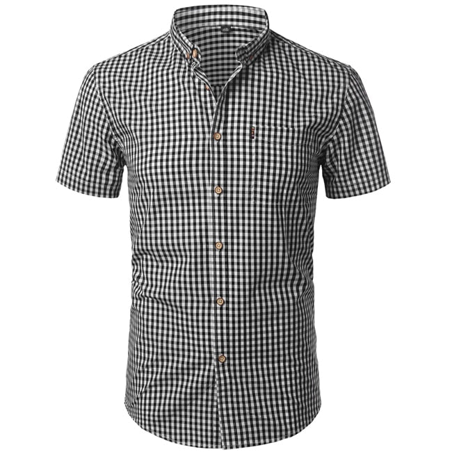 Chemises habillées décontractées en coton à carreaux pour hommes Chemise à boutons à manches longues coupe ajustée 