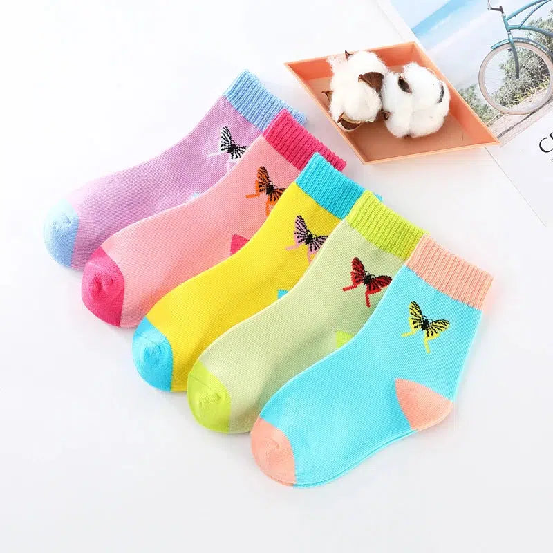 Girls Socks Butterfly Cotton Candy Colored Socks For Girls 1- 15 Year Old-socks-Bennys Beauty World