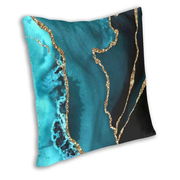 Teal Blue And Gold Hues Marble Agate Cushion Cover-Cushion cover-Arlik interiors