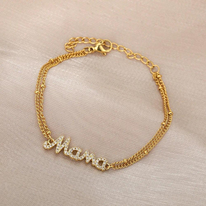 Zircon Letter Mama Bracelets For Women Stainless Steel Double Bead Link Chain Family Love Bracelet Femme Mother Jewelry Gift-Arlik interiors