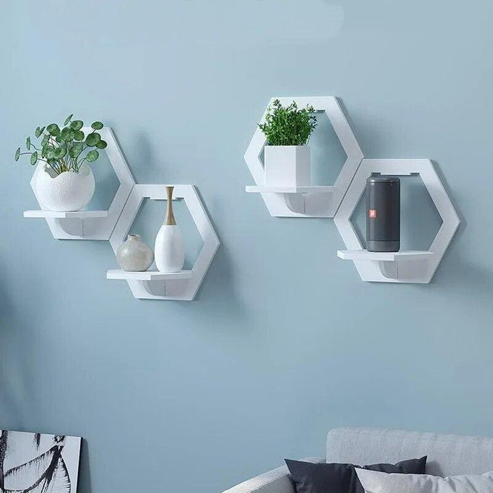 Wall shelf free punching wall-mounted TV background wall hanger bedroom balcony bedside wall creative flower pot stand-Arlik interiors