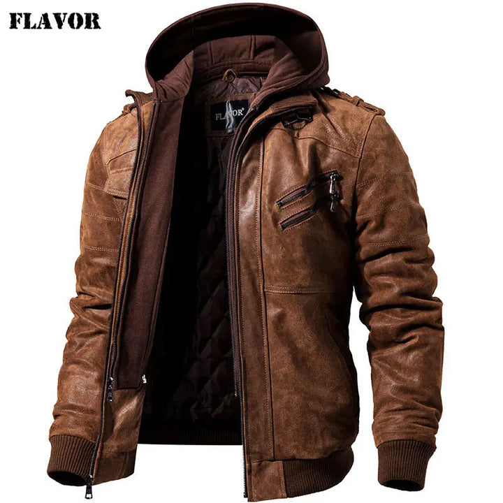 Winter Fashion Motorcycle Leather Jacket Men Slim Fit Warm Streetwear
