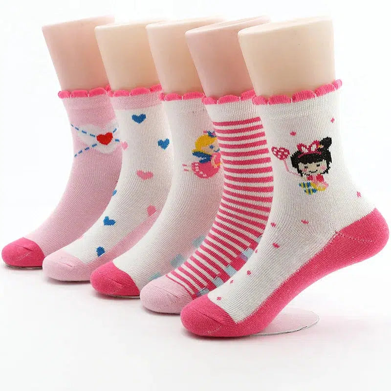 5pairs/lot Baby Socks 3-12 Years Girls Cotton Socks-socks-Bennys Beauty World