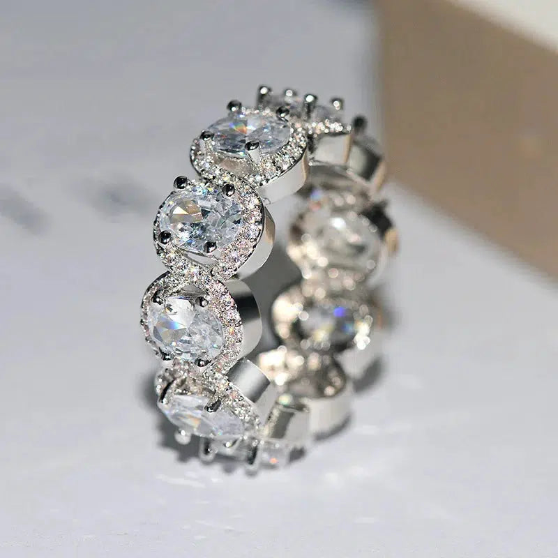 925 Silver Ring Fashion Oval Zircon Ring Jewelry Wedding Party Jewelry-Rings-Bennys Beauty World