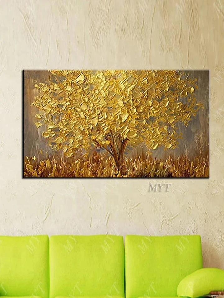 3D Unframed Hand Painted Gold Tree Oil Painting On Canvas