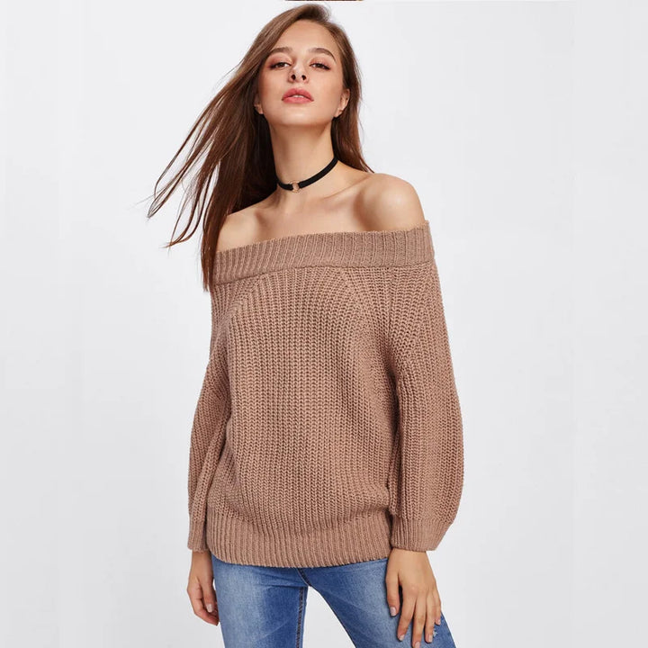 Solid Color Loose V-neck Lantern Sleeve Long Sleeve Sweater