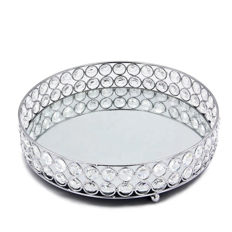 Round Glass Plate Mirror Decorative Cosmetics Storage Box Tray Wedding Home Decoration Rack Storage Box Home Storage Box-Arlik interiors