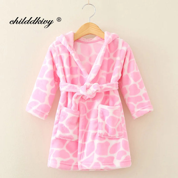Kids Flannel Hooded Robe | Soft Cartoon Sleepwear | Ages 2–8