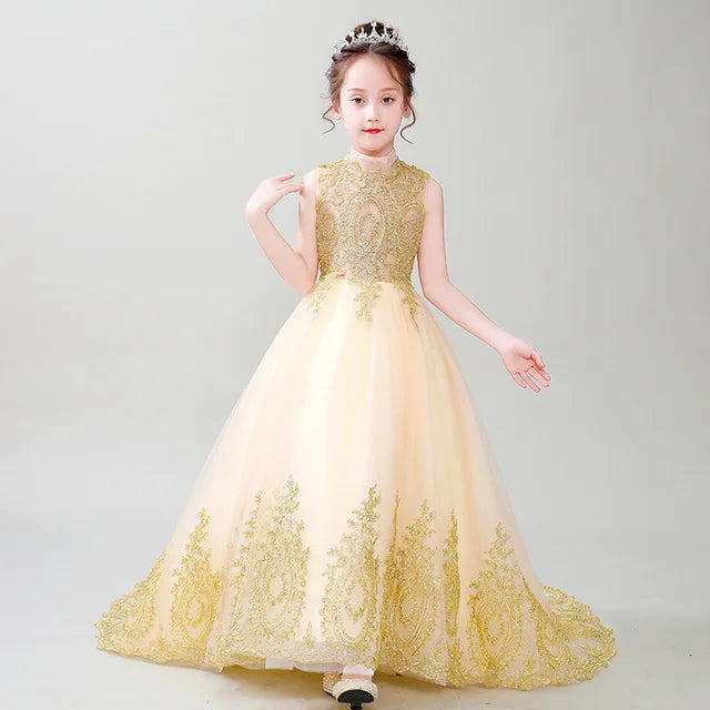 Girls Princess Dresses Sleeveless Boat Neck Dresses