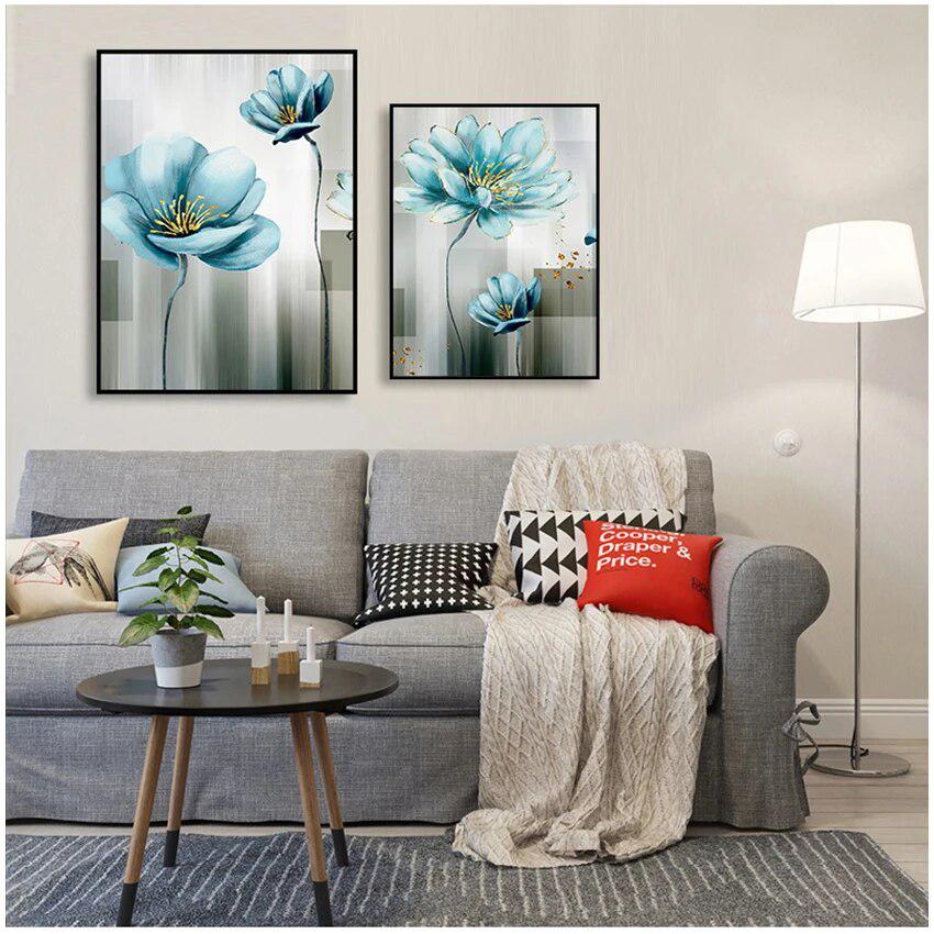 Abstract Blue Flower Canvas Painting-Painting-Arlik interiors